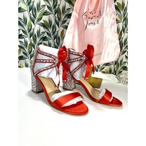 Kate Whitcomb Wedding Shoes 7 Rhinestone Lola Bling Block Heel Red Pearl Comfort